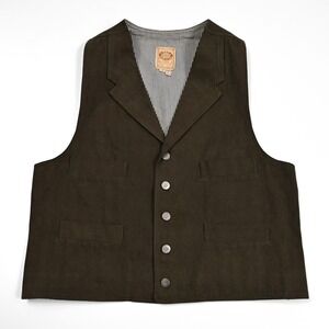 Vintage Wah Maker Waistcoat Vest Men's Medium Herringbone Metal Buttons Cowboy